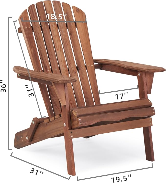 Wooden Folding Adirondack Chair Set of 2, Wood Lounge Patio Chair for Garden Outdoor - Photo 3