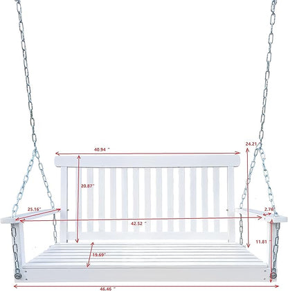 Bellemave Front Porch Swing Wood Hanging Bench with Armrests Outdoor Swing Chair with Chains, for Patio Backyard Poolside Garden Yard Sunroom, Easy to Assemble, Black Wood