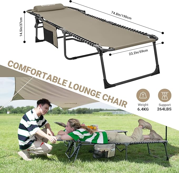 KingCamp Lounge Chair Outdoor, Folding Portable Tanning Chairs Comfy Adjustable 5-Position Lay Flat Foldable Chaise - Photo 3