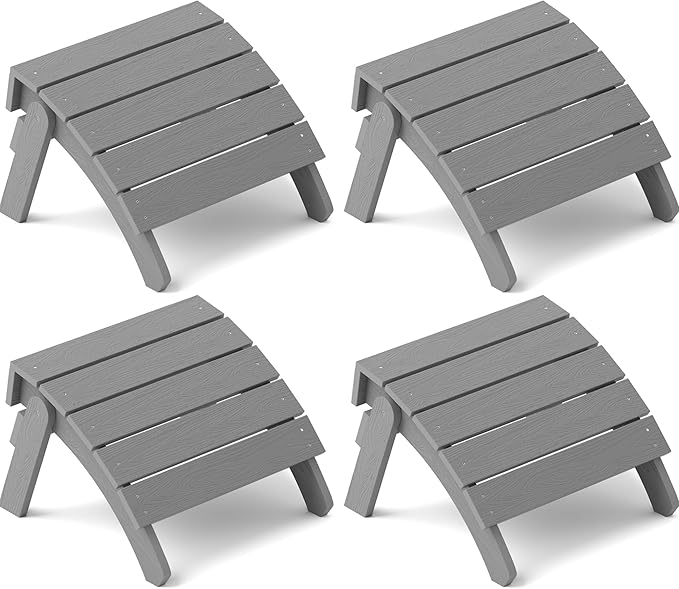 YEFU Adirondack Ottoman Set of 4, Adirondack Foot Rest, Patio Foot Rest, Folding Adirondack Footstool, Weather Resistant for Adirondack Chair, Widely Used for Outdoor, Porch, Backyard, Fire Pits-Gray
