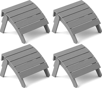 YEFU Adirondack Ottoman Set of 4, Adirondack Foot Rest, Patio Foot Rest, Folding Adirondack Footstool, Weather Resistant for Adirondack Chair, Widely Used for Outdoor, Porch, Backyard, Fire Pits-Gray