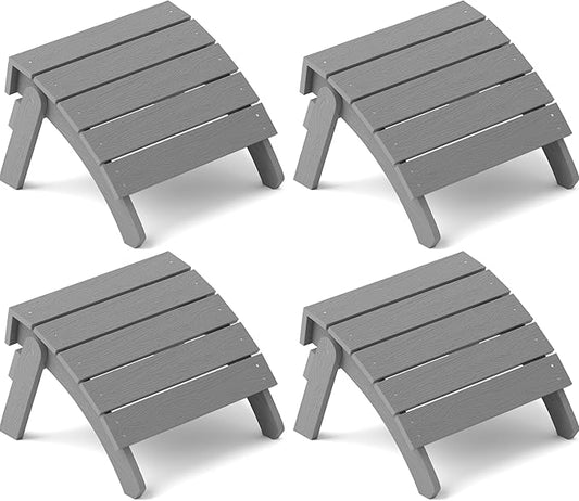 YEFU Adirondack Ottoman Set of 4, Adirondack Foot Rest, Patio Foot Rest, Folding Adirondack Footstool, Weather Resistant for Adirondack Chair, Widely Used for Outdoor, Porch, Backyard, Fire Pits-Gray