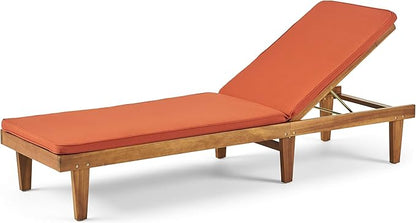 GDFStudio Noble House Nadine Outdoor Acacia Wood Chaise Lounge in Teak and Orange
