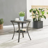 HUMMUH Patio Wicker Side Table Outdoor, Rattan End Table Glass Top Coffee Table with Storage Grey - Photo 6