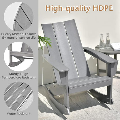 Giantex Outdoor Rocking Chairs for Porch - Waterproof HDPE Adirondack Rocker with Curved Back, Rounded Armrest, 330lbs Weight Capacity, Outside Chair for Patio, Balcony, Backyard, Poolside, Gray