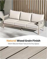 3-Seater Outdoor Aluminum Sofa, Never-Rust Patio Sofa Couch with Faux Wood Grain Finish Frame, Rope Weave Outdoor Sofa - Photo 6