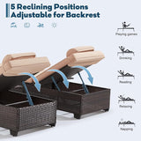 Outdoor Lounge Chairs, Pool Lounge Chairs Set of 2, Outdoor Chaise Lounge with Adjustable Backrest & Cup Holder - Photo 5