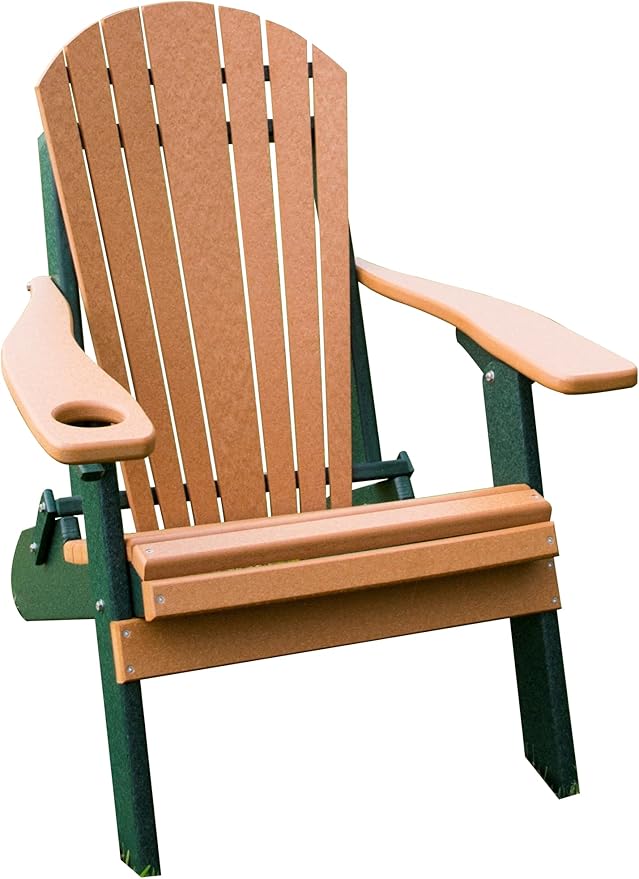 Furniture Barn USA Poly Folding Adirondack Chair, Cedar and Turf Green