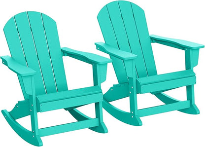 WestinTrends Malibu 2 Piece Set Outdoor/Patio Poly Adirondack Rocking Chairs (2 Seater), Turquoise