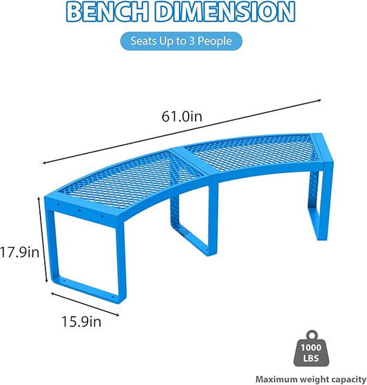 2 Pack Outdoor Curved Bench, Heavy Duty Metal Park Bench for Outside, Backless Loveseat, Thermoplastic-Coated, Weatherproof Commercial-Grade 2-Person Seating for Park, Patio, Garden, Deck, Beach,Blue