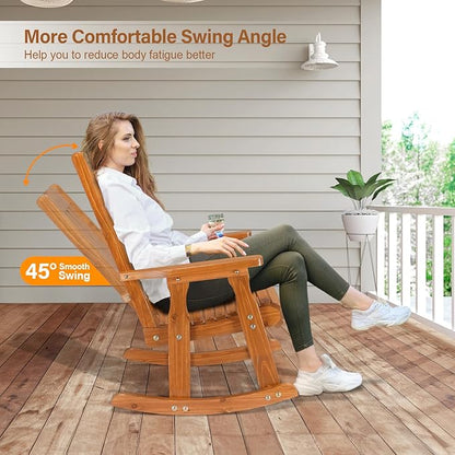 VINGLI Outdoor Rocking Chair, Heavy Duty 600 LBS Wooden Rocking Bench with Comfortable Backrest, Weatherproof Patio Rocker with Ergonomic Design, Wood Rocking Chair for Patio, Garden (Teak, 2 PCS)