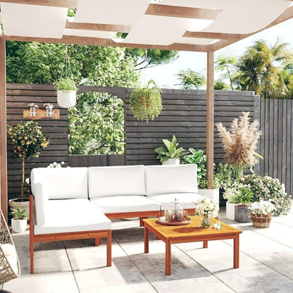 Rustic Solid Acacia Wood Garden Lounge Set with Weather-Resistant Cushions, Modular Outdoor Patio Furniture for Relaxing, Spacious Seating and Natural Wood