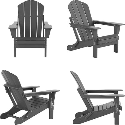 WestinTrends Malibu Outdoor Lounge Chairs Set, 5-Pieces Adirondack Chair Set of 2 with Ottoman and Side Table, All Weather Poly Lumber Patio Lawn Folding Chair for Outside, Gray