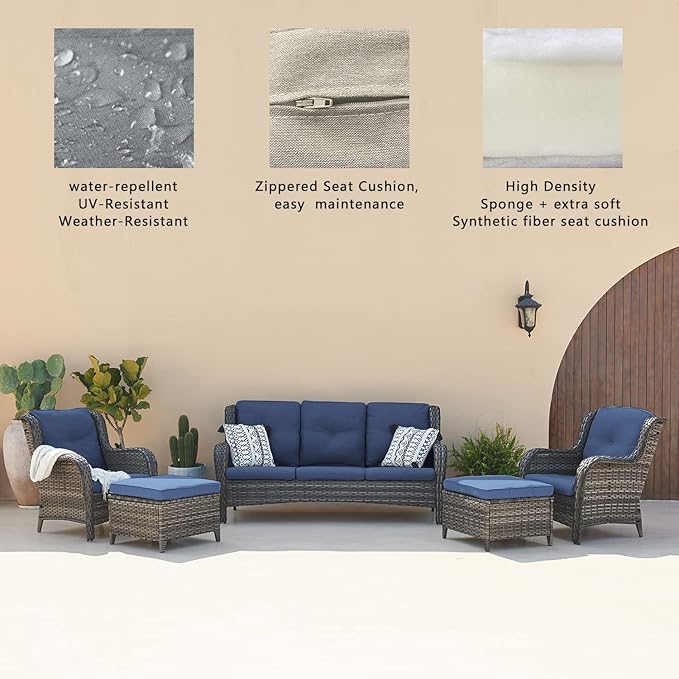 Rilyson Outdoor Patio Wicker Furniture Set - 5 Piece Rattan Patio Conversation Sectional Sofa Set with 1 Couch - Photo 6