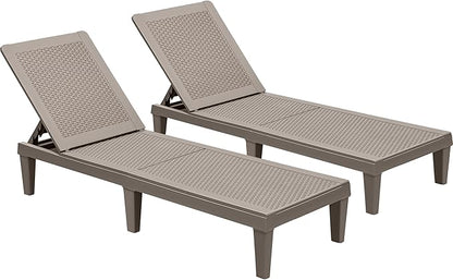 GUNJI Lounge Chairs for Outside Patio Waterproof Resin Chaise Lounge Outdoor Adjustable Lounge Chairs Set of 2 Pool Chairs Sun Loungers for Deck, Poolside and Beach (Beige)