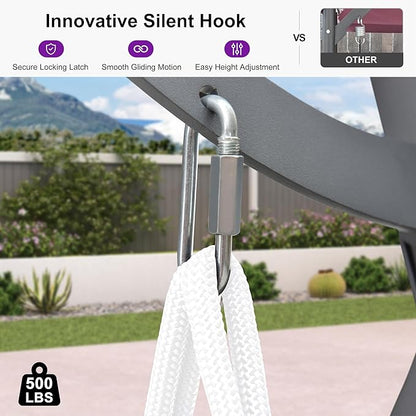 PURPLE LEAF Porch Swing 2 Person Patio Swing Chair with PVC Canopy Outdoor Deluxe Modern Yard Hammock Swinging Chairs w/Solar LED Light and Cushions for Backyard Glider Outside Loveseat Bench