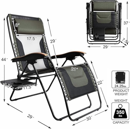 Portal Portable Zero Gravity Chair, Lounge Chair Outdoor Oversized Zero Gravity Chair Folding Lounge Chair with Adjustable Pillows and Cup Holder for Poolside Backyard and Lawn, Support 350lbs