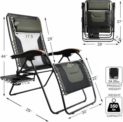 Portal Portable Zero Gravity Chair, Lounge Chair Outdoor Oversized Zero Gravity Chair Folding Lounge Chair with Adjustable Pillows and Cup Holder for Poolside Backyard and Lawn, Support 350lbs