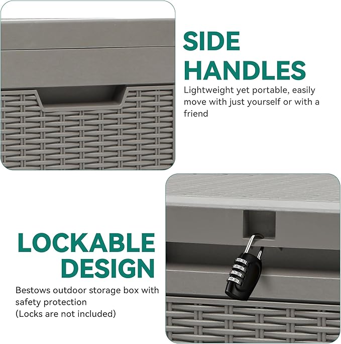 YITAHOME 60 Gallon Outdoor Storage Box, Large Water Resistant Resin Deck Box - Photo 3