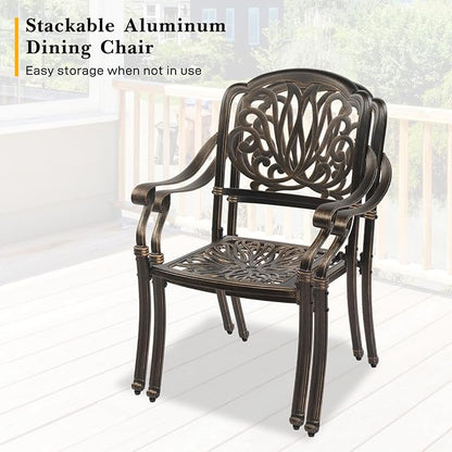 VINGLI Outdoor Dining Chairs Set of 4 with Cushion Aluminum Patio Chairs, Cast Aluminum Patio Furniture Aluminum Outdoor Chairs for Backyard, Poolside, Balcony Bronze (4, Elizabeth Back with Cushion)