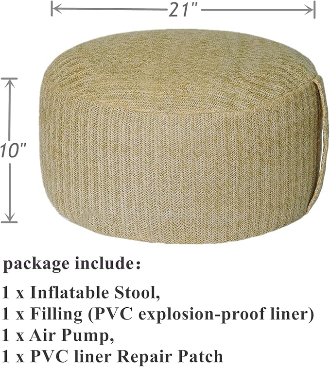 Woven Inflatable Ottoman with Air Pump D21”x H10” Outdoor Indoor Pouf Patio Footrest Stool with Portable Handle - Photo 3