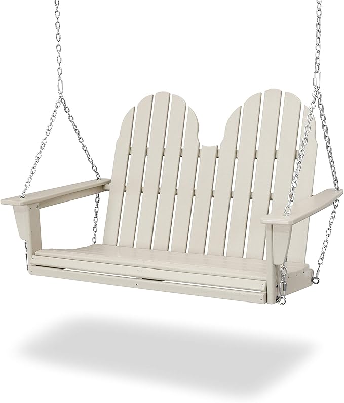 POLYWOOD Vineyard 2-Person Porch Swing, Sand - Heavy Duty HDPE Outdoor Hanging Swing for Front Porch - Photo 1