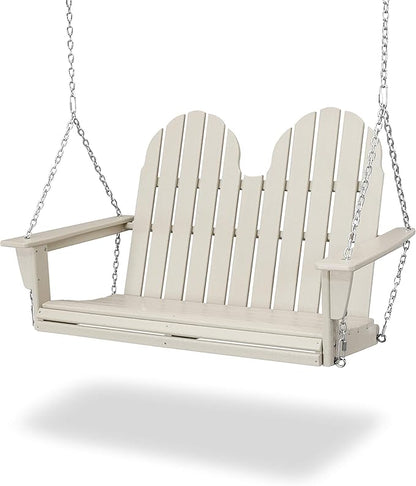 POLYWOOD Vineyard 2-Person Porch Swing, Sand - Heavy Duty HDPE Outdoor Hanging Swing for Front Porch, Patio & Balcony - Adult Garden Swing Bench with Chains