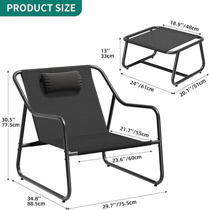 YITAHOME Patio Lounge Chair with Ottoman, Oversized Papasan Chair, Versatile Indoor/Outdoor Textilene Lounge with Metal Handrail and Footstool, Ideal for Living Room, Porch, Backyard or Garden