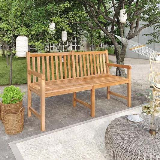 59.1 Inch Solid Teak Wood Garden Bench Modern Geometric Design Outdoor Seating for Three Adults Weather Resistant Durable Patio Furniture