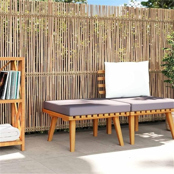 BOWERY HILL Solid Acacia Wood Garden Footstool, Natural Wood with Dark Grey Weather-Resistant Cushion - Photo 1