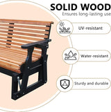 3-Seater Outdoor Glider Chair, 5FT Wood Porch Glider with High Roll Back, Cupholders and Deep Contoured for Porch - Photo 5