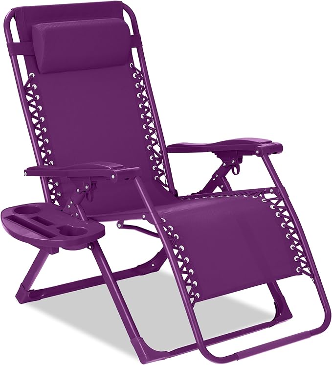 Best Choice Products Adjustable Zero Gravity Chair, Monochromatic Color Folding Patio Recliner w/Side Tray - Photo 1