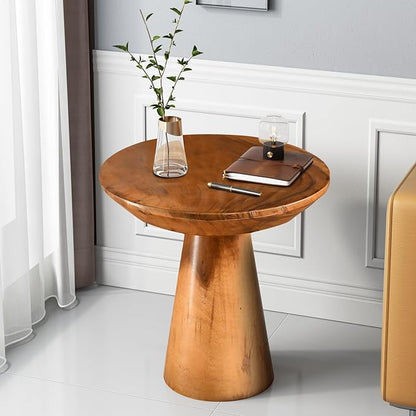 Mushroom Side Table, Teak Stool, Natural Plant Stand, 14" Tall Wood Round Coffee Table for Living Room, Bedroom, Garden, Yard