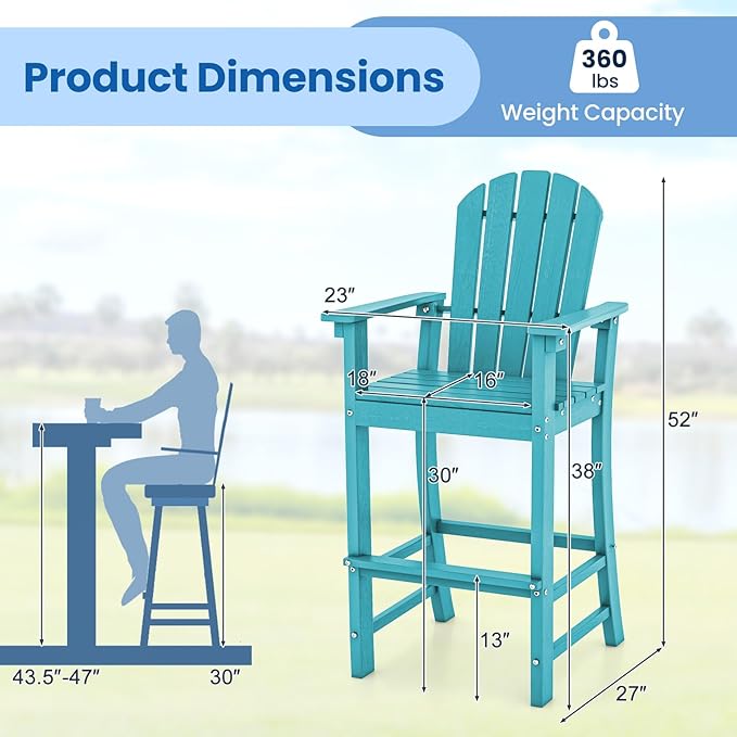 Tangkula Outdoor Tall Adirondack Chair 30 Inches Seat Height, HDPE Bar Height Patio Chair with High Backrest - Photo 3
