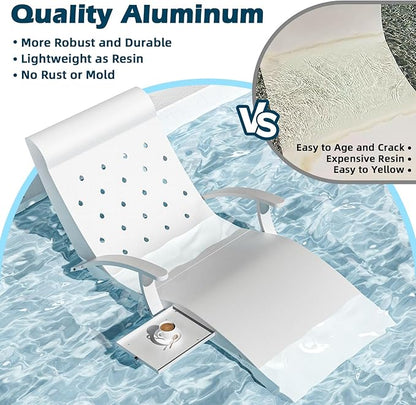 in Pool Lounge Chairs Aluminum, Fade Resistant Patio Chaise Set of 2 Sun Tanning Lounge Chair with Tray & Towel Ledge Lounger Outdoor for Backyard Poolside Deck Wading Area