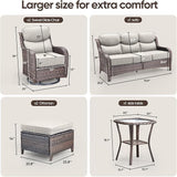 Swivel Patio Chairs sofa Set of 6 - 6" Thick Cushion - Wicker Outdoor Swivel Rocker Patio Chair ,Sofa/Glass coffee - Photo 2