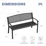 DIFY 50" Outdoor Bench Metal Garden Patio Furniture with Backrest & Slatted Seat for Porch, Park, Lawn, Black - Photo 2