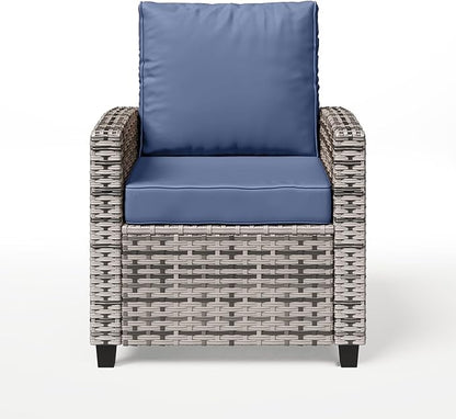 2 Pieces Patio Furniture Set, Outdoor Wicker Chairs Set of 2, All Weather High Back Rattan Chairs, Seating Club Chair Porch Chairs Set with Cushions for Balcony Porch Deck, Blue2