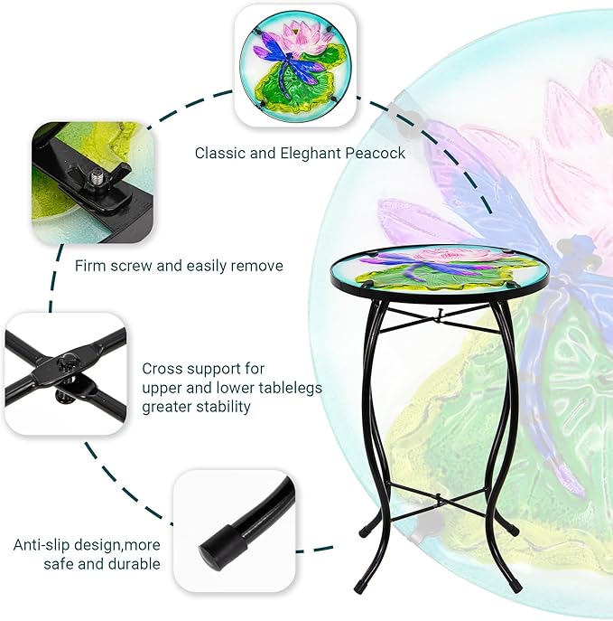 Lotus-Leaf Dragonfly Small Patio Table, Outdoor Side Bar Table - Photo 4