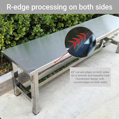 304 Stainless Steel Outdoor Patio Bench,Weatherproof Garden Benches,All-Weather Porch Backless Chair,R-shaped corner treatment,660 Lbs Load-Bearing Capacity(150*35*45cm/59*13.8*17.7in)