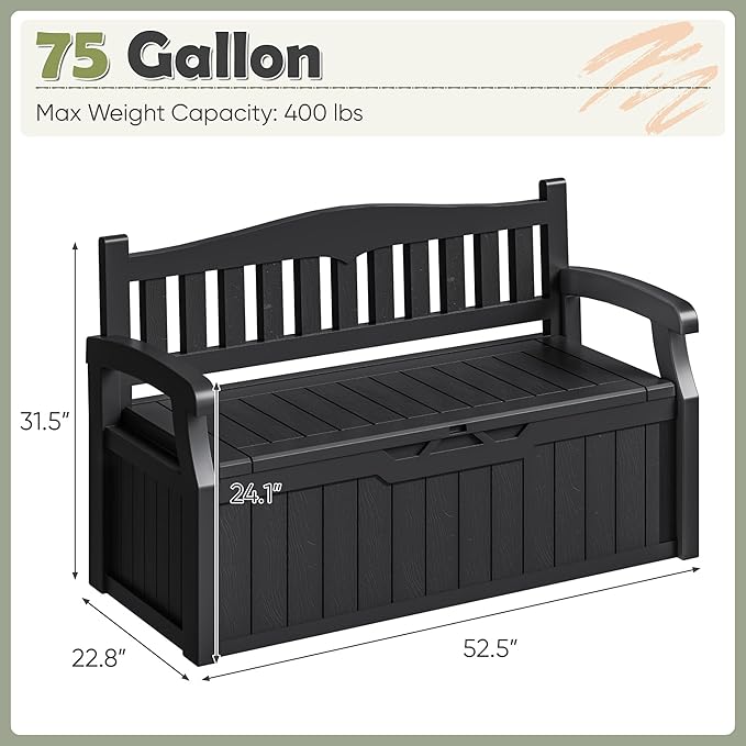 Homall 75 Gallon Outdoor Storage Benches Lockable Deck Box with Waterproof and UV Resistant - Photo 3