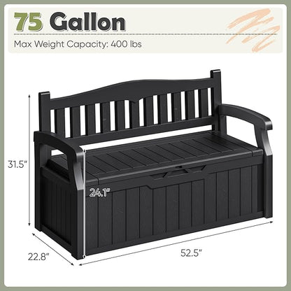 Homall 75 Gallon Outdoor Storage Benches Lockable Deck Box with Waterproof and UV Resistant, Waterproof Storage Box for Patio Furniture, Tools, Cushions (Black)