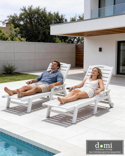 Domi Outdoor Lounge Chairs Set of 2, HDPE Pool Chaise Lounge Chairs for Poolside, Pool Loungers for Outside, Patio, Sunbathing Tanning, White