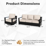 Outdoor Aluminum Furniture Set, 5-Piece Patio Conversation Set, 4 Swivel Chairs, 1 Sofa and 1 Fireplace - Photo 2
