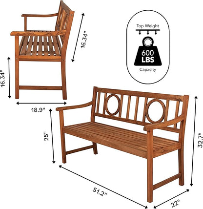 JONATHAN Y BNH104A Apollo 51.2" 3-Seat Circle-Back 600-Lbs Support Acacia Wood Outdoor Garden Patio Bench for Garden, Lawn, Backyard, Pool, Deck, Beach, Firepit, Teak