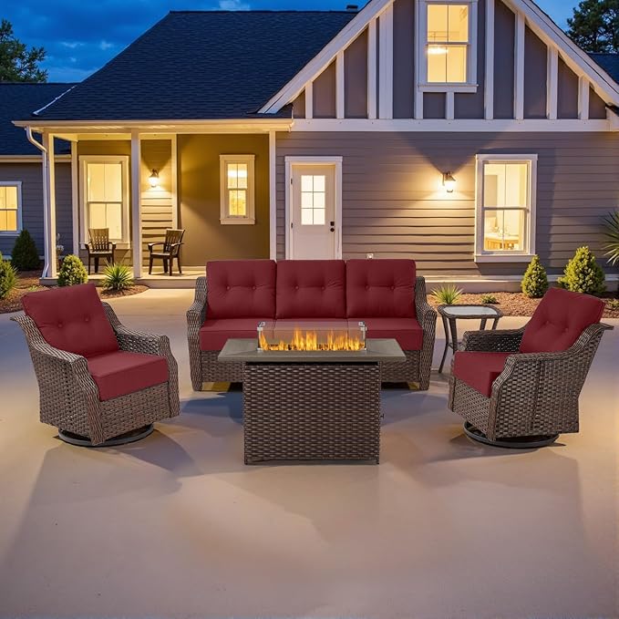Belord Luxury Wicker Patio Furniture Set with 41” Fire Pit Table - Swivel Rocker Glider Outdoor Chairs with Sofa and - Photo 1
