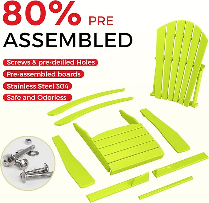 Costaelm Outdoor Adirondack Chair, All Weather Resistant Lawn Chairs Balcony Chair and Fire Pit Chairs, Deck Chairs Outdoor Porch Rocking Chair High Back HDPE Poly Lumber, Lime