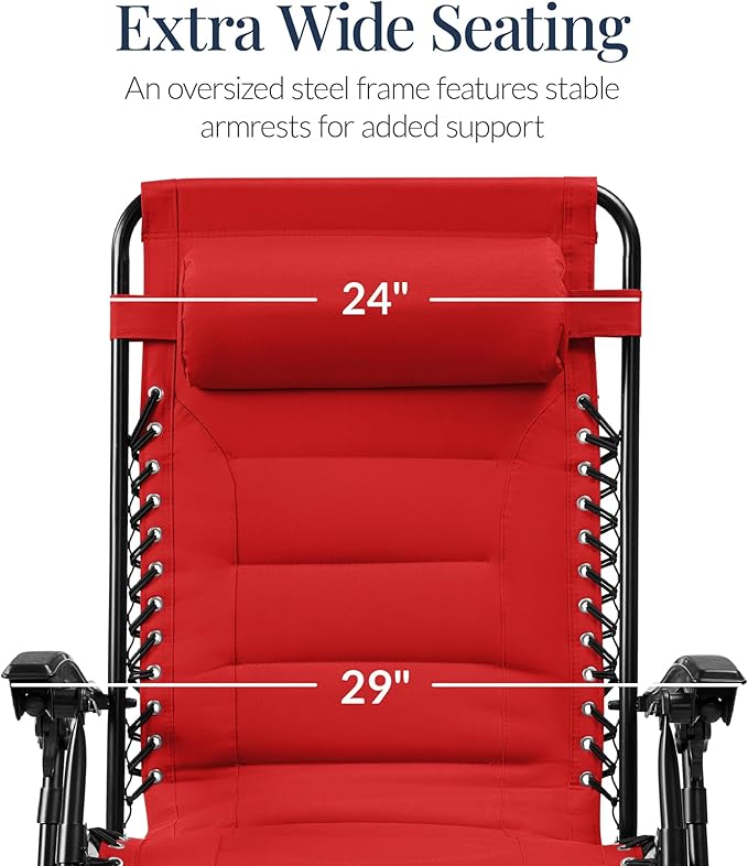 Best Choice Products Oversized Padded Zero Gravity Chair, Folding Outdoor Patio Recliner - Photo 3