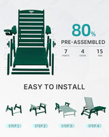 Chaise Lounge Chair Outdoor with Wheels, Oversize Patio Lounge Chairs with Wood Texture - Photo 6