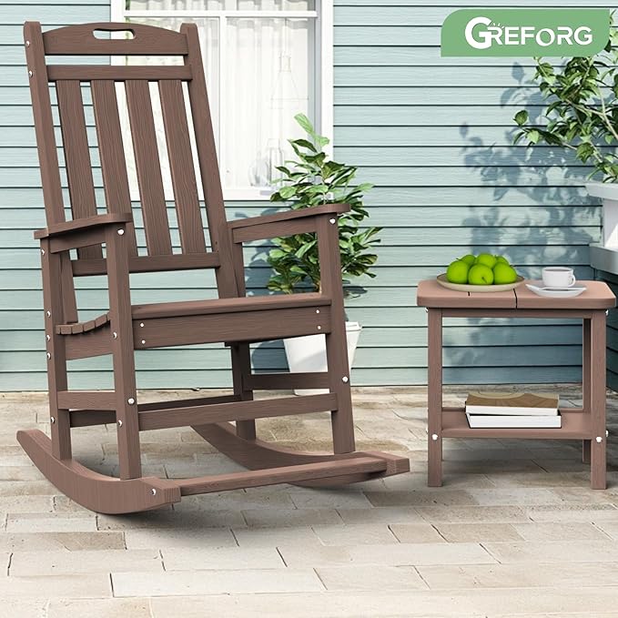 Patio Side Table, Small Rectangular HDPE Adirondack End Table for Outdoor Use in Pool, Garden, Lawn, Backyard,Brown